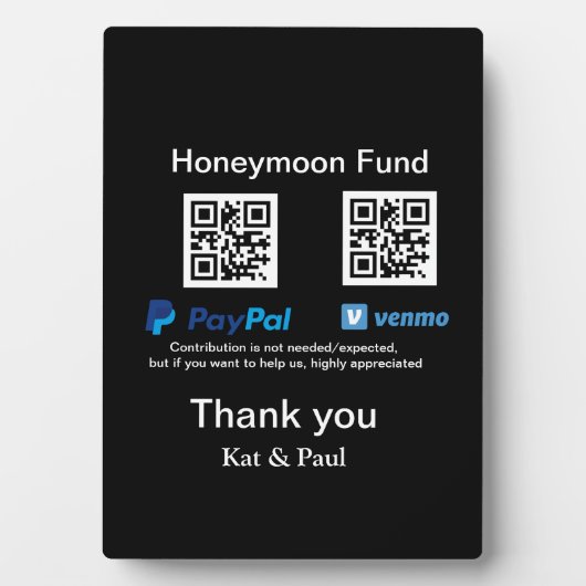 Honeymoon Fund PayPal Venmo QR code bedankt Fotoplaat (voorkant)