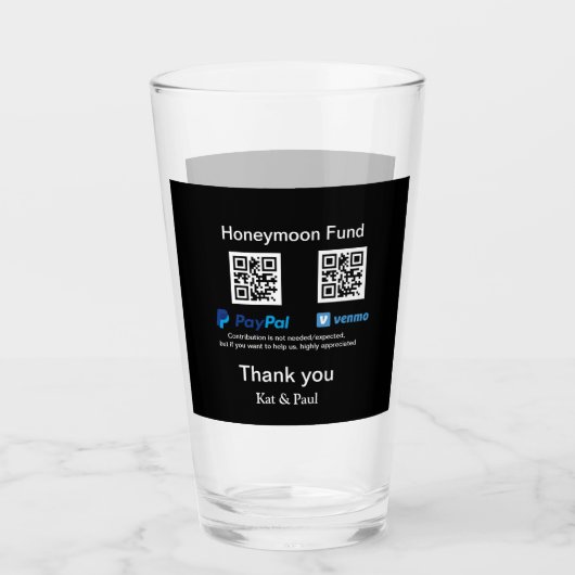 Honeymoon Fund PayPal Venmo QR code bedankt Glas (Voorkant)