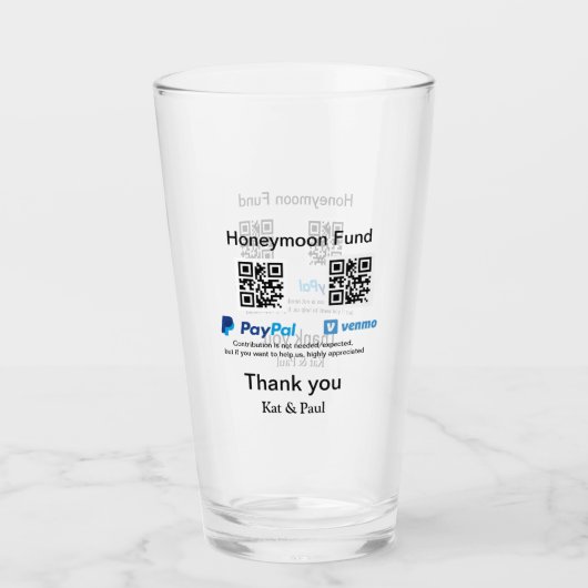 Honeymoon Fund PayPal Venmo QR code bedankt Glas (Voorkant)