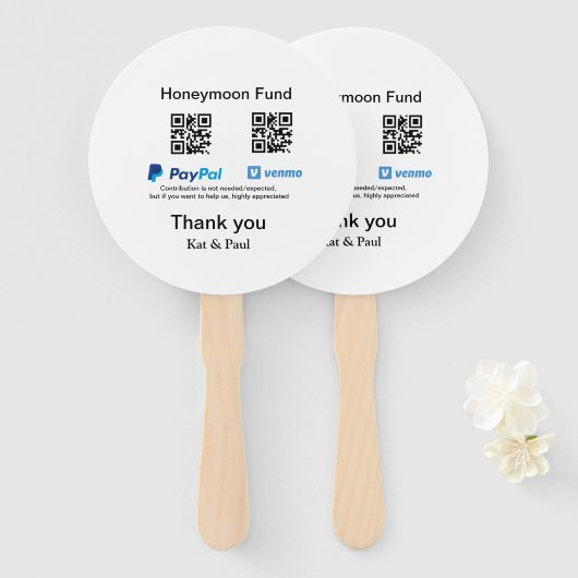Honeymoon Fund PayPal Venmo QR code bedankt Handwaaier (Voorkant en achterkant)