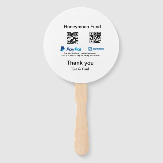 Honeymoon Fund PayPal Venmo QR code bedankt Handwaaier (Voorkant)