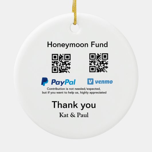 Honeymoon Fund PayPal Venmo QR code bedankt Keramisch Ornament (Achterkant)