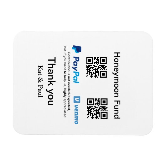 Honeymoon Fund PayPal Venmo QR code bedankt Magneet (Horizontaal)