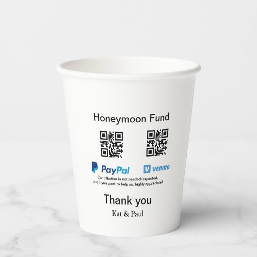 Honeymoon Fund PayPal Venmo QR code bedankt Papieren Bekers (Achterkant)