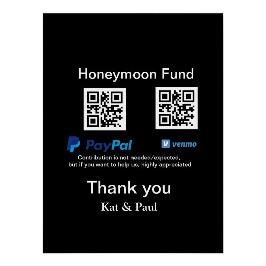 Honeymoon Fund PayPal Venmo QR code bedankt Perfect Poster (Voorkant)