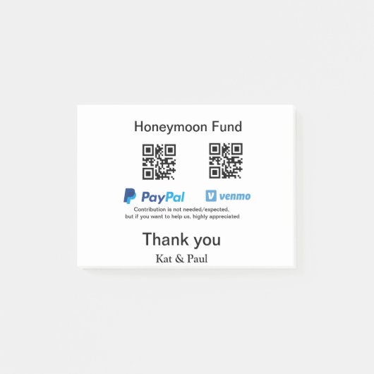 Honeymoon Fund PayPal Venmo QR code bedankt Post-it® Notes (Voorkant)