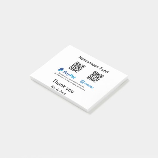 Honeymoon Fund PayPal Venmo QR code bedankt Post-it® Notes (Schuin)