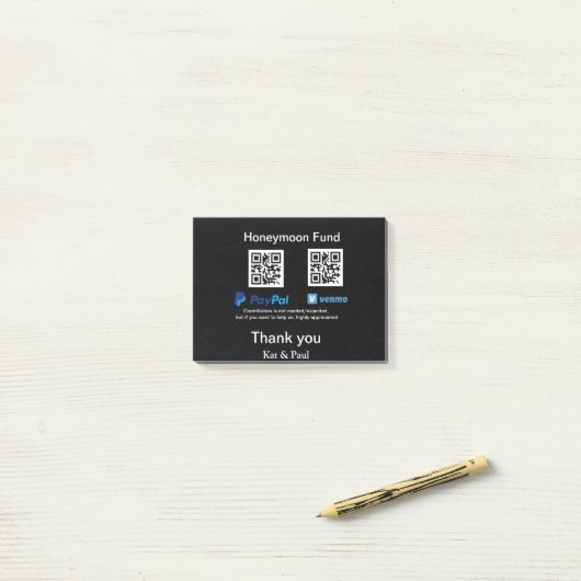 Honeymoon Fund PayPal Venmo QR code bedankt Post-it® Notes (Op bureau)