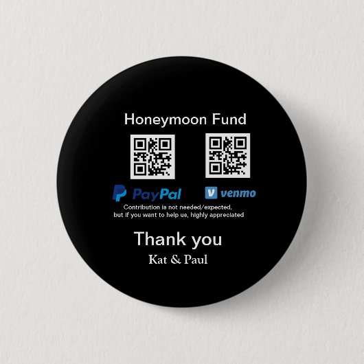 Honeymoon Fund PayPal Venmo QR code bedankt Ronde Button 5,7 Cm (Voorkant)
