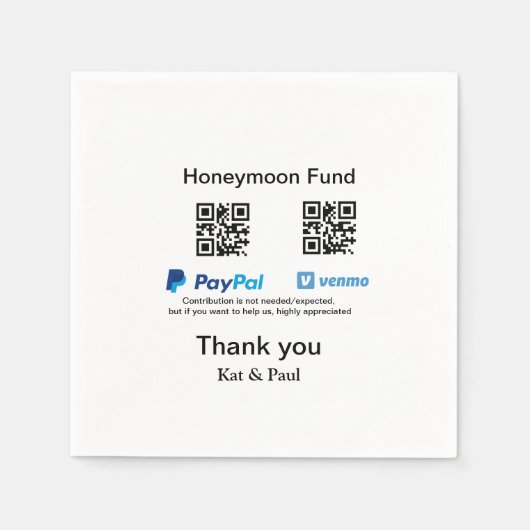 Honeymoon Fund PayPal Venmo QR code bedankt Servet (Voorkant)