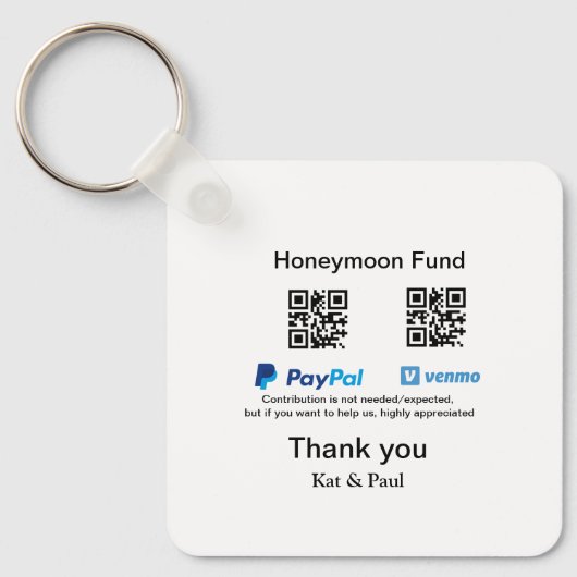 Honeymoon Fund PayPal Venmo QR code bedankt Sleutelhanger (Voorkant)