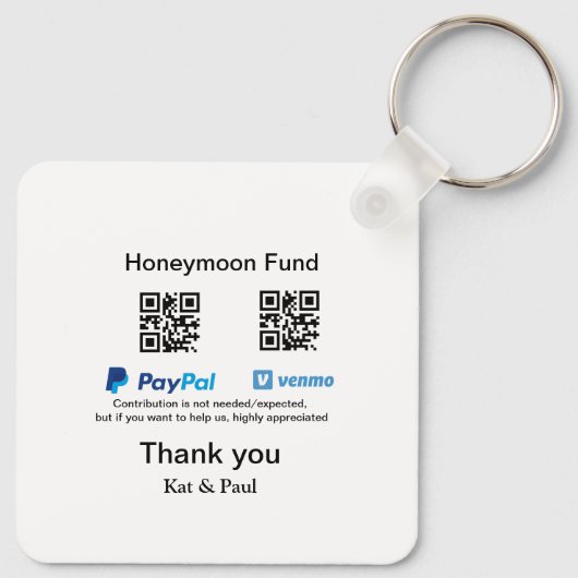 Honeymoon Fund PayPal Venmo QR code bedankt Sleutelhanger (Achterkant)