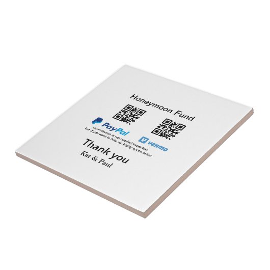 Honeymoon Fund PayPal Venmo QR code bedankt Tegeltje (Zijkant)