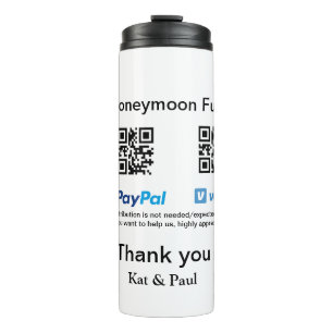 Honeymoon Fund PayPal Venmo QR code bedankt Thermosbeker