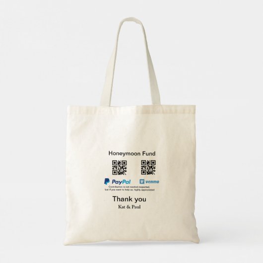 Honeymoon Fund PayPal Venmo QR code bedankt Tote Bag (Achterkant)