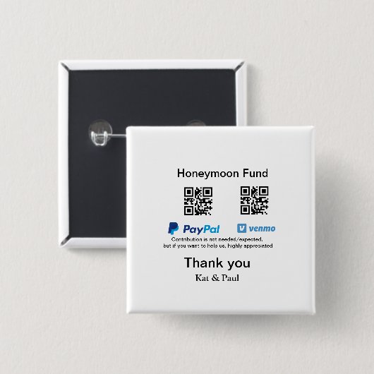 Honeymoon Fund PayPal Venmo QR code bedankt Vierkante Button 5,1 Cm (Voorkant /achterkant)