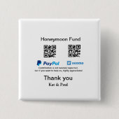 Honeymoon Fund PayPal Venmo QR code bedankt Vierkante Button 5,1 Cm (Voorkant)
