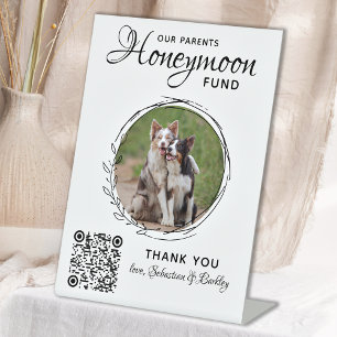 Honeymoon Fund Pet Dog Wedding Photo Venmo QR Code Reclamebord Met Voetstuk