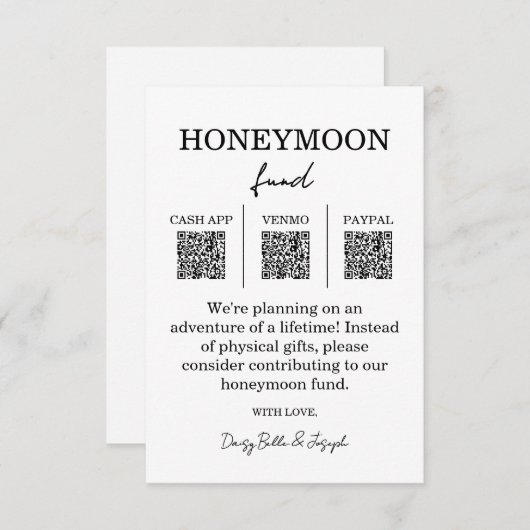 Honeymoon Fund QR-code bijgevoegde kaart (Voorkant / Achterkant)