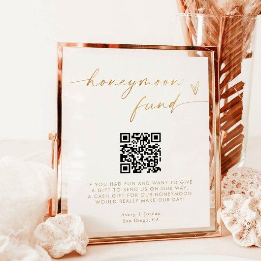 Honeymoon Fund QR-code bord, Goud Folie Effect Poster