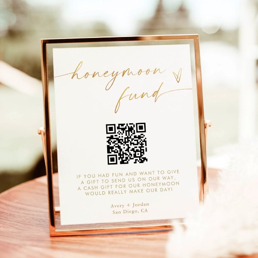 Honeymoon Fund QR-code bord, Goud Folie Effect Poster