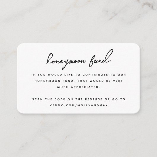 Honeymoon Fund QR Code Digital Wedding Registry Informatiekaartje (Voorkant)
