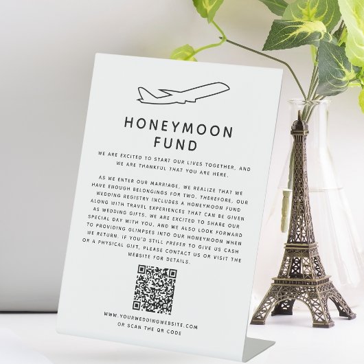 Honeymoon Fund QR Code Digital Wedding Registry Reclamebord Met Voetstuk