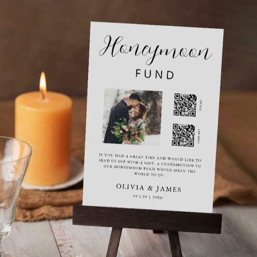 Honeymoon Fund QR-code en foto bruiloft Kaart