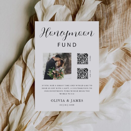 Honeymoon Fund QR-code en foto bruiloft Kaart
