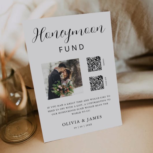 Honeymoon Fund QR-code en foto bruiloft Kaart