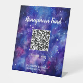Honeymoon Fund QR Code Galaxy Sterrennacht Wedding Reclamebord Met Voetstuk (Voorkant)