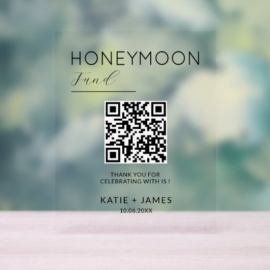 Honeymoon Fund QR Code Registry Bruiloft Wensen Acryl Bord (Neutraal)