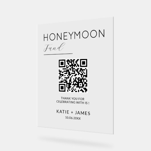 Honeymoon Fund QR Code Registry Bruiloft Wensen Acryl Bord (Hoek)