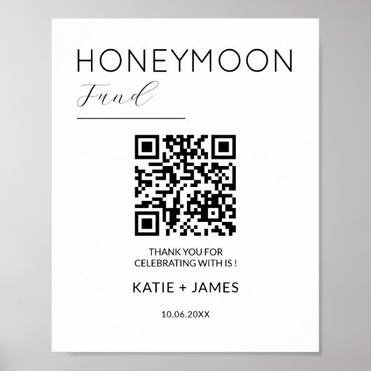 Honeymoon Fund QR Code Registry Bruiloft Wensen Poster (Voorkant)