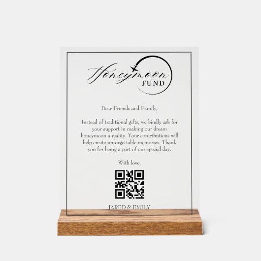 Honeymoon Fund QR Code Reisfonds Aanvraag Acryl Bord (Voorkant)
