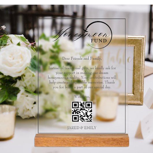 Honeymoon Fund QR Code Reisfonds Aanvraag Acryl Bord