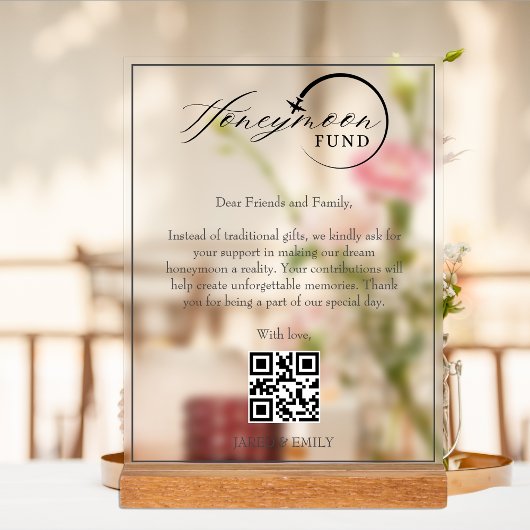 Honeymoon Fund QR Code Reisfonds Aanvraag Acryl Bord