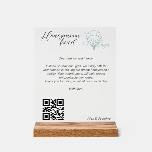 Honeymoon Fund QR Code Reisfonds Aanvraag Gift Acryl Bord (Voorkant)