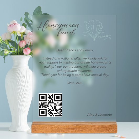 Honeymoon Fund QR Code Reisfonds Aanvraag Gift Acryl Bord