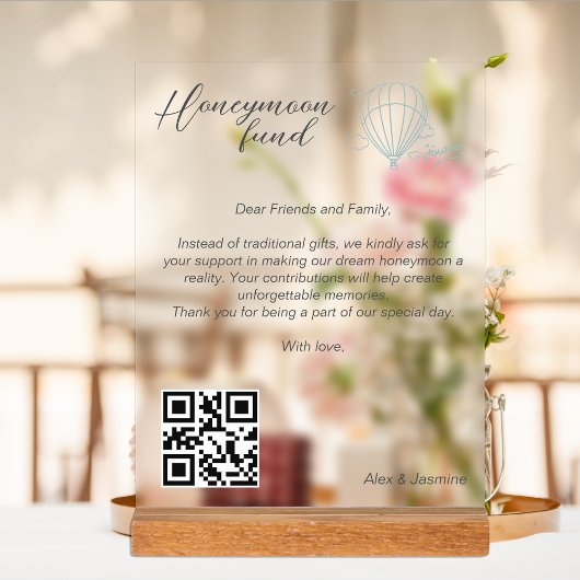 Honeymoon Fund QR Code Reisfonds Aanvraag Gift Acryl Bord