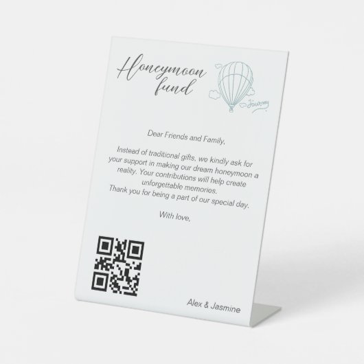 Honeymoon Fund QR Code Reisfonds Aanvraag Gift Reclamebord Met Voetstuk (Voorkant)