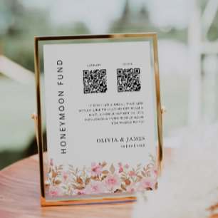 Honeymoon Fund QR Code Roos, bruiloft Kaart