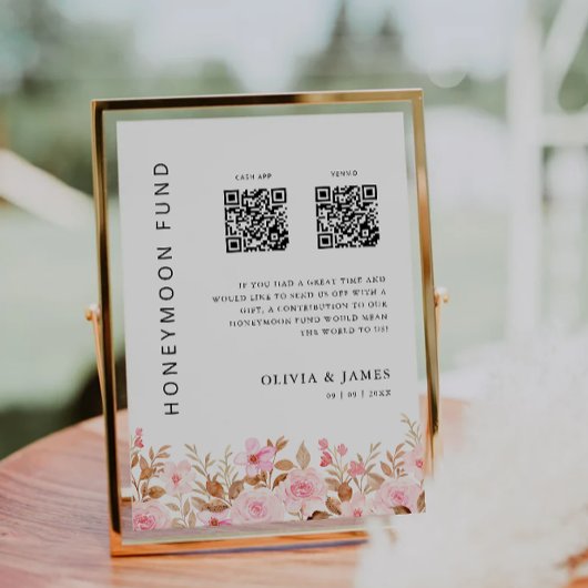 Honeymoon Fund QR Code Roos, bruiloft Kaart