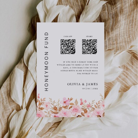 Honeymoon Fund QR Code Roos, bruiloft Kaart