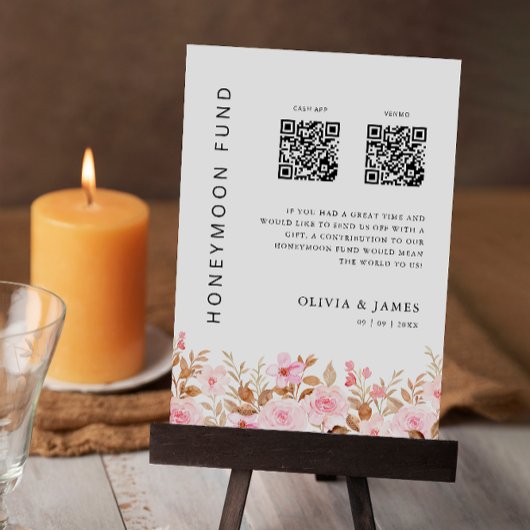 Honeymoon Fund QR Code Roos, bruiloft Kaart
