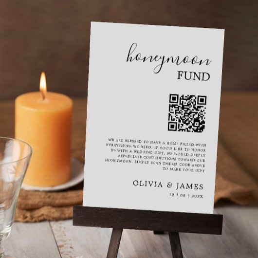 Honeymoon Fund QR Code Sign, bruiloft Kaart