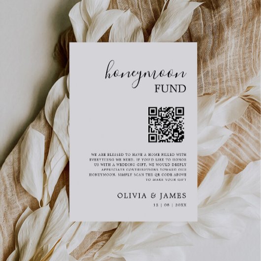 Honeymoon Fund QR Code Sign, bruiloft Kaart