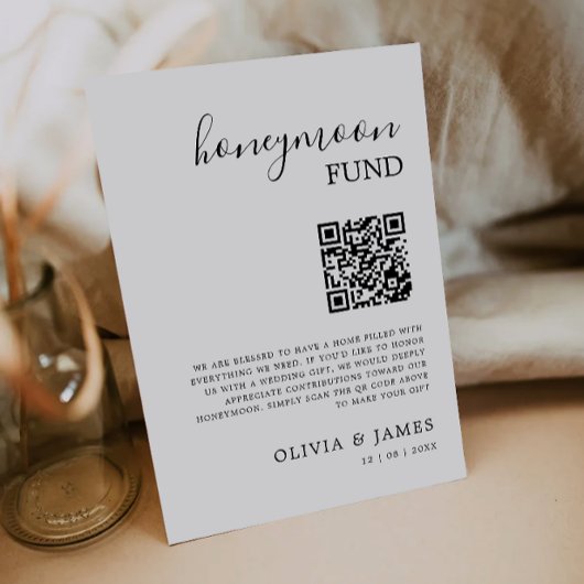 Honeymoon Fund QR Code Sign, bruiloft Kaart
