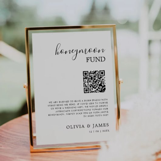 Honeymoon Fund QR Code Sign, bruiloft Kaart