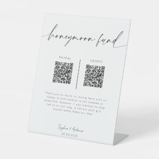 Honeymoon Fund QR Code Sign | Minimalistische brui Reclamebord Met Voetstuk
